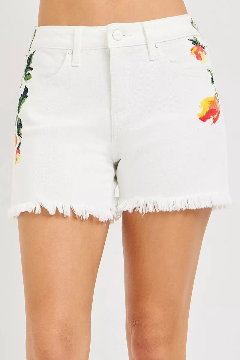 RISEN Tummy Control High Rise Flower Printed Shorts - Rooted & Reckless Co.