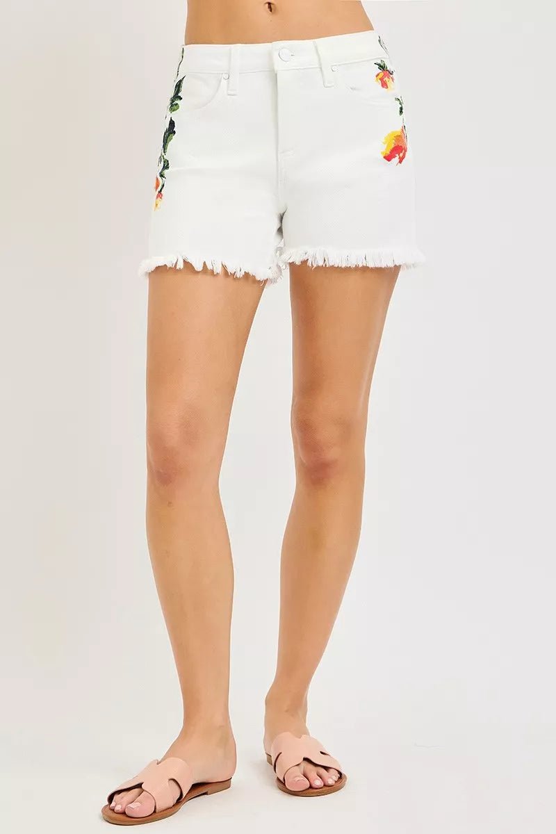 RISEN Tummy Control High Rise Flower Printed Shorts - Rooted & Reckless Co.