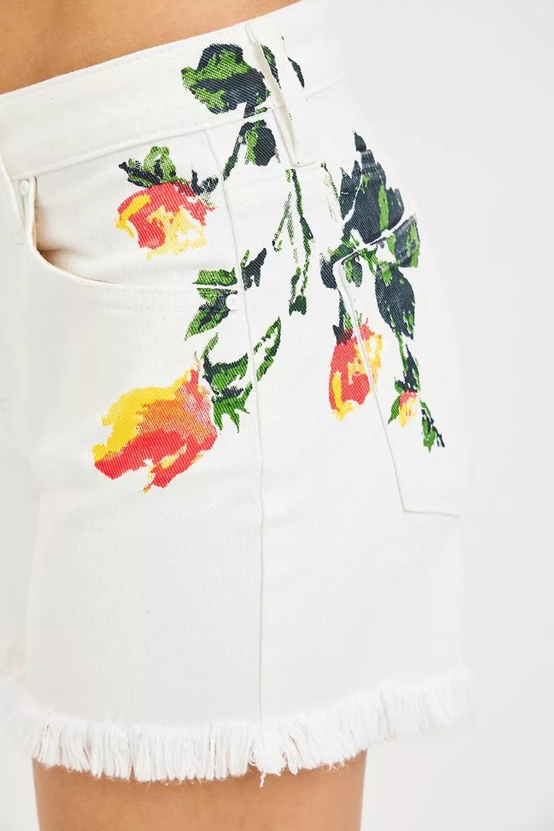 RISEN Tummy Control High Rise Flower Printed Shorts - Rooted & Reckless Co.