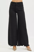 RISEN Tummy Control High Rise Palazzo Leg Frayed Hem Jeans - Rooted & Reckless Co.