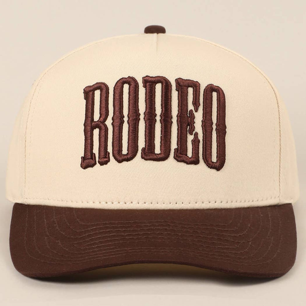 "RODEO" Two-Tone Embroidered Trucker Hat — Wine Red Cotton Canvas with Raised Lettering & 5-Panel Structure - Rooted & Reckless Co.