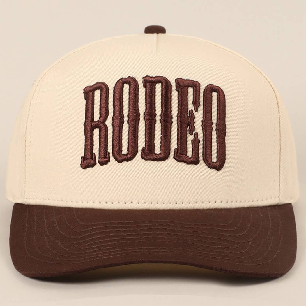 "RODEO" Two-Tone Embroidered Trucker Hat — Wine Red Cotton Canvas with Raised Lettering & 5-Panel Structure - Rooted & Reckless Co.