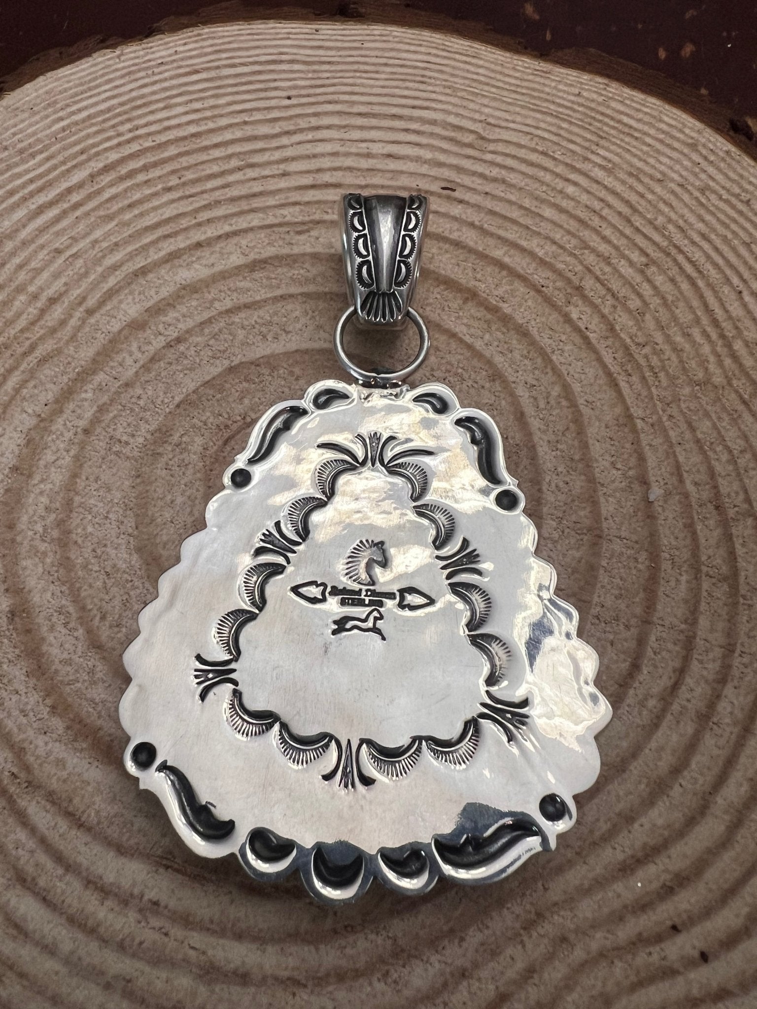 Roland Dixson Navajo Sterling Silver Statement Pendant — Spiny Oyster & Turquoise (5"×3", Signature Stamp) - Rooted & Reckless Co.