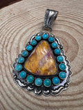 Roland Dixson Navajo Sterling Silver Statement Pendant — Spiny Oyster & Turquoise (5"×3", Signature Stamp) - Rooted & Reckless Co.