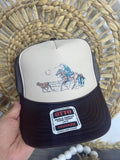 "Roping Cowboy" Trucker Hat — Otto 5-Panel Foam Front with DTF Western Print & Mesh Back - Rooted & Reckless Co.