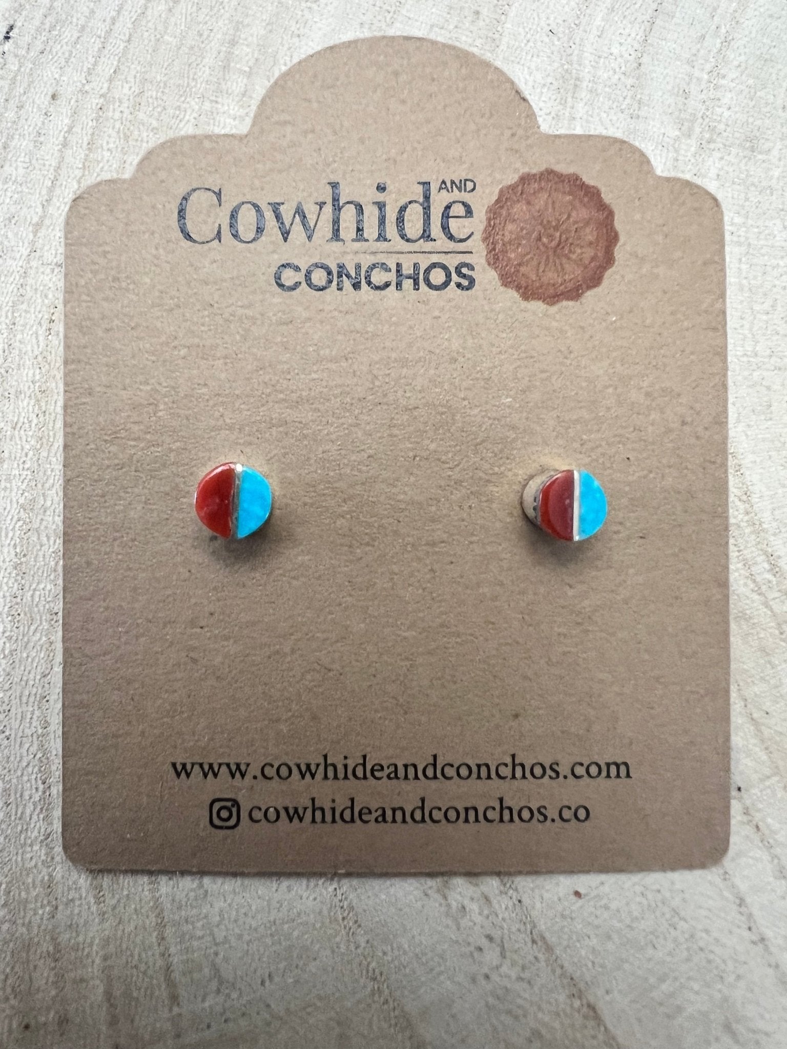 Rowena Laweka Zuni Turquoise & Coral Sterling Silver Post Earrings - Rooted & Reckless Co.