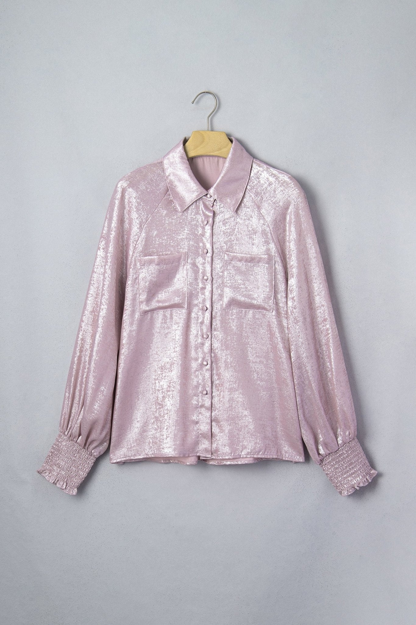 Ruffle Cuff Button Front Back Paneling Long Sleeve Shirt - Rooted & Reckless Co.