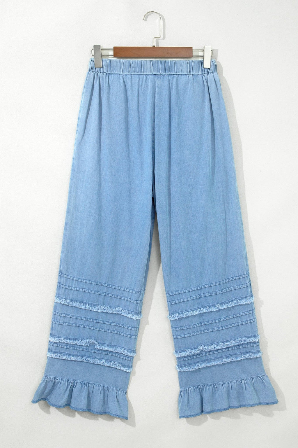 Ruffle Hem High Waist Wide Leg Chambray Pants - Rooted & Reckless Co.