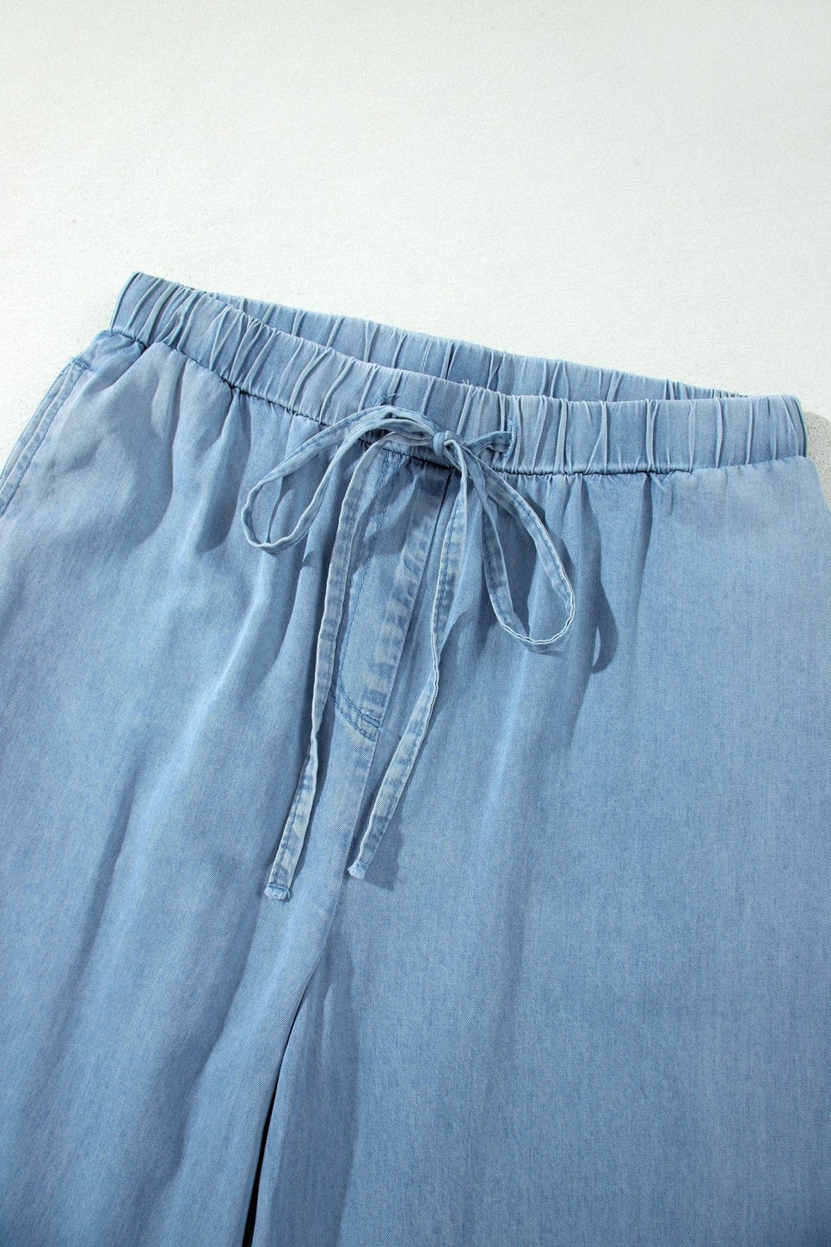 Ruffle Hem High Waist Wide Leg Chambray Pants - Rooted & Reckless Co.