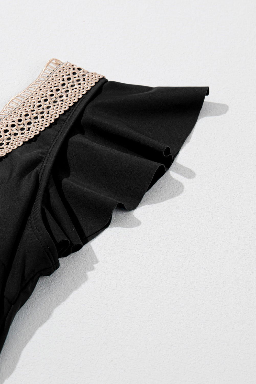Ruffle Lace Trim V-Neck Short Sleeve Swim Dress - Rooted & Reckless Co.
