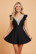 Ruffle Lace Trim V-Neck Short Sleeve Swim Dress - Rooted & Reckless Co.