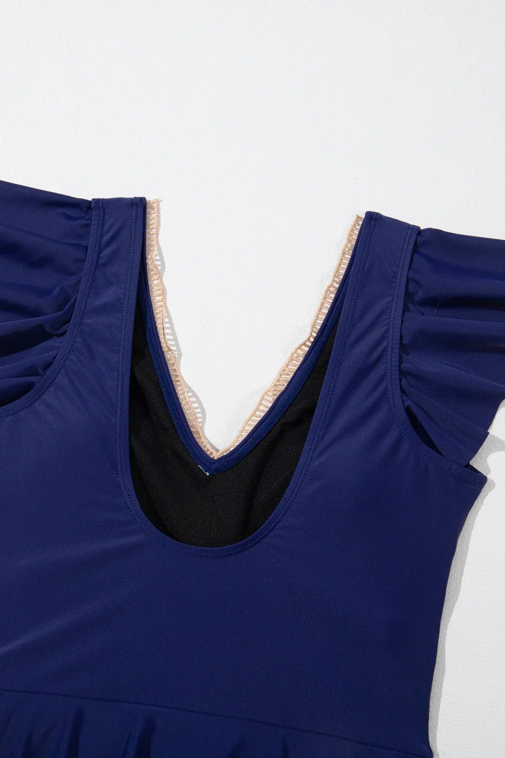 Ruffle Lace Trim V-Neck Short Sleeve Swim Dress - Rooted & Reckless Co.