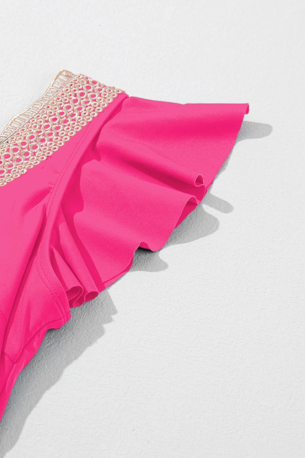 Ruffle Lace Trim V-Neck Short Sleeve Swim Dress - Rooted & Reckless Co.