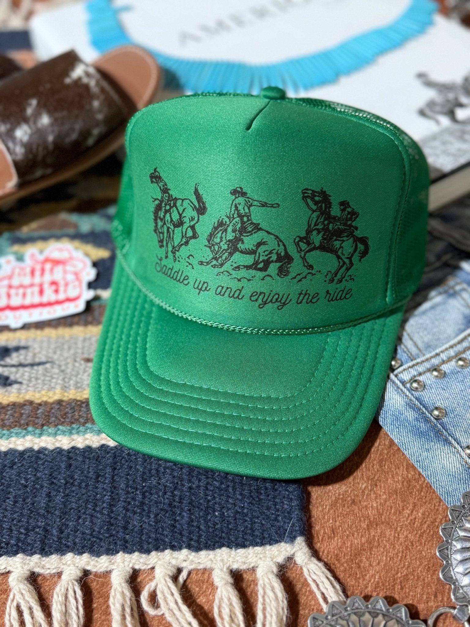Saddle Up And Enjoy The Ride Trucker Hat - Rooted & Reckless Co.