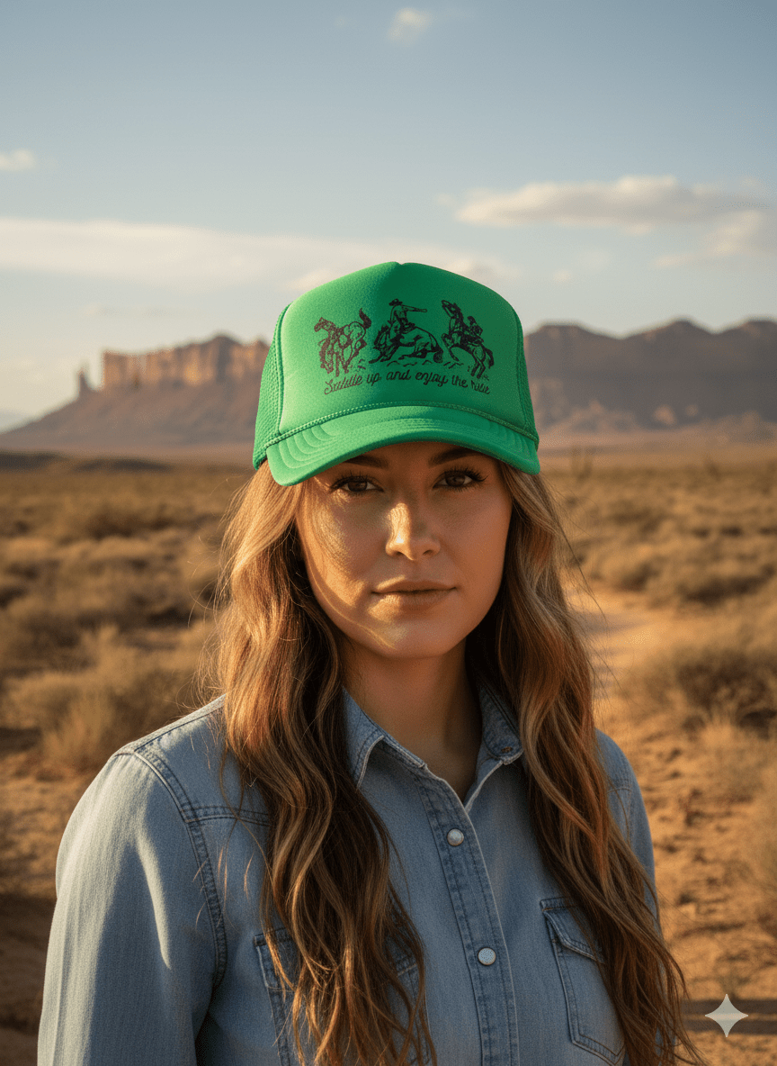 Saddle Up And Enjoy The Ride Trucker Hat - Rooted & Reckless Co.