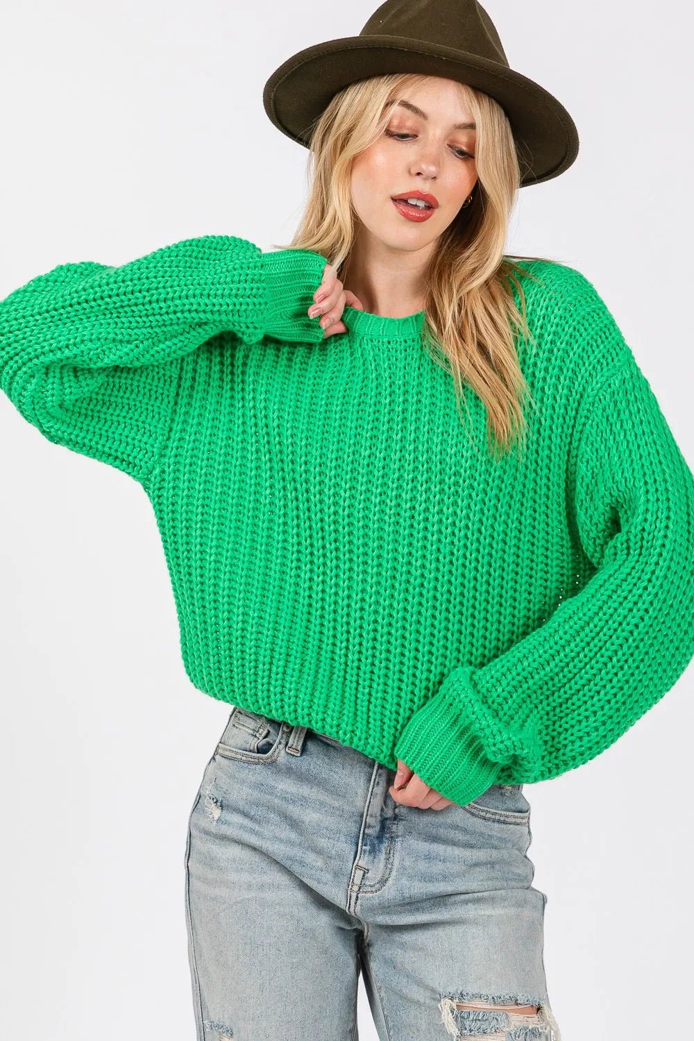 SAGE + FIG Round Neck Drop Shoulder Sweater - Rooted & Reckless Co.