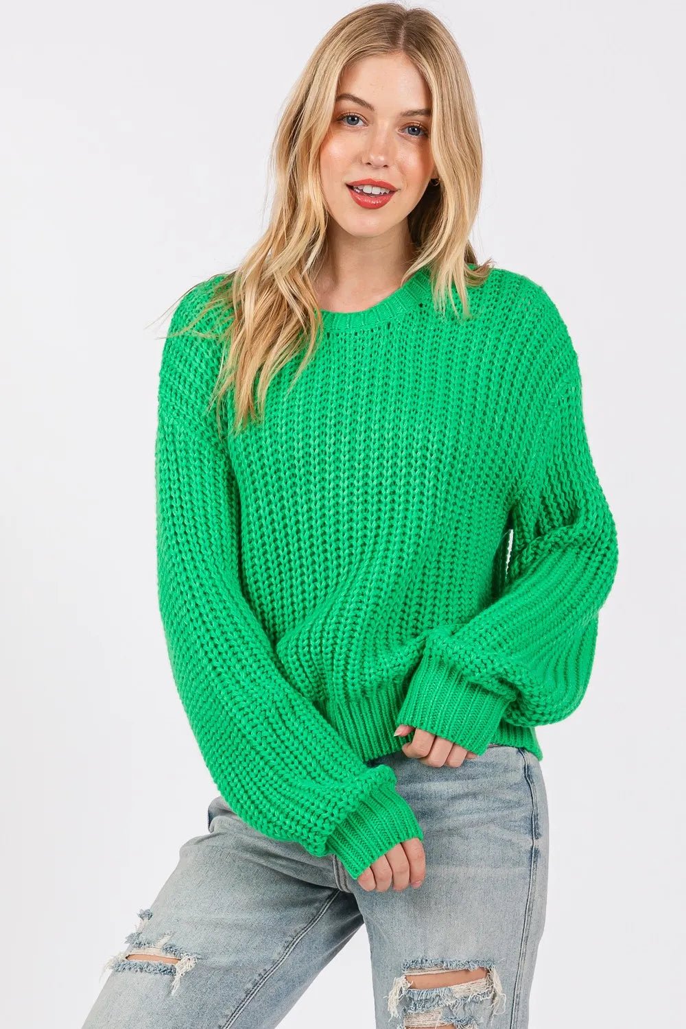SAGE + FIG Round Neck Drop Shoulder Sweater - Rooted & Reckless Co.
