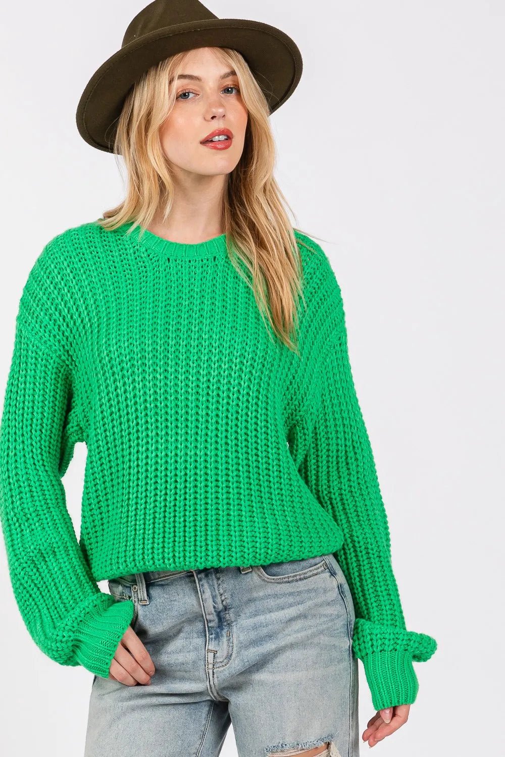 SAGE + FIG Round Neck Drop Shoulder Sweater - Rooted & Reckless Co.