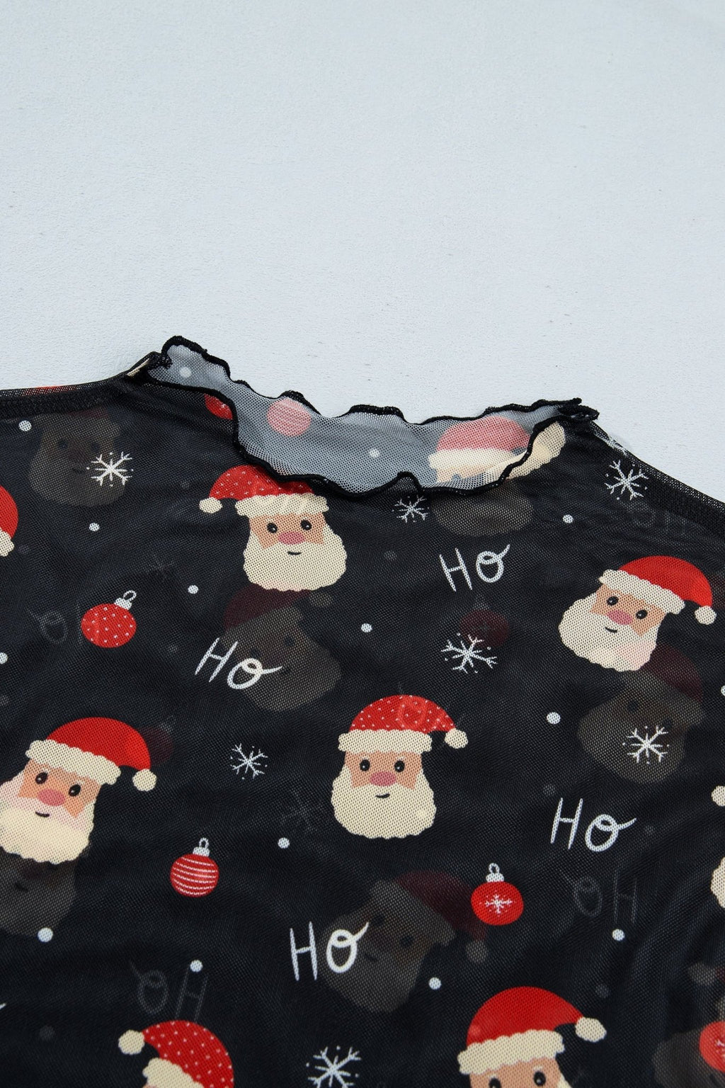 Santa Graphic Sheer Mock Neck Long Sleeve Mesh Top - Rooted & Reckless Co.