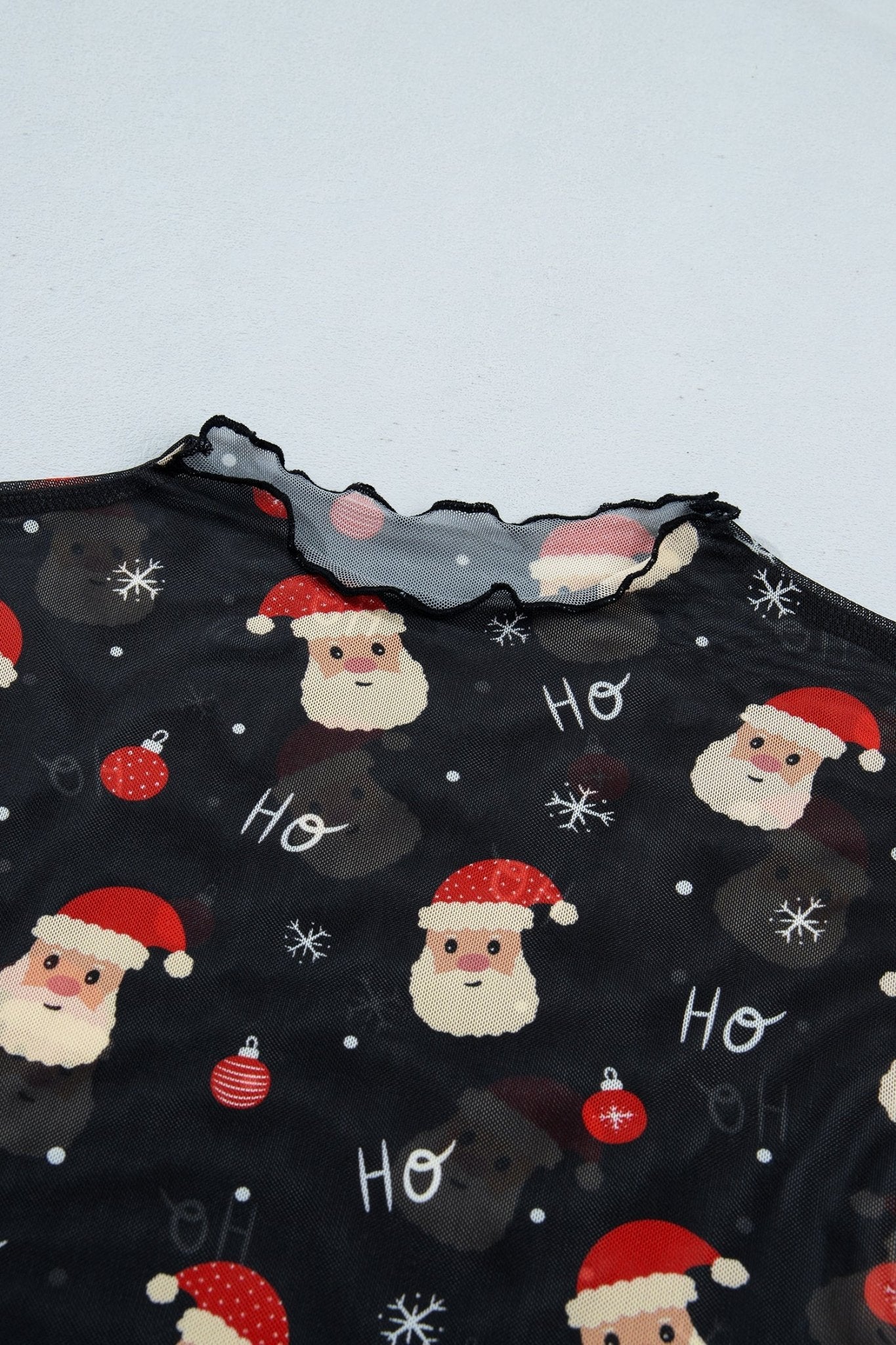 Santa Graphic Sheer Mock Neck Long Sleeve Mesh Top - Rooted & Reckless Co.