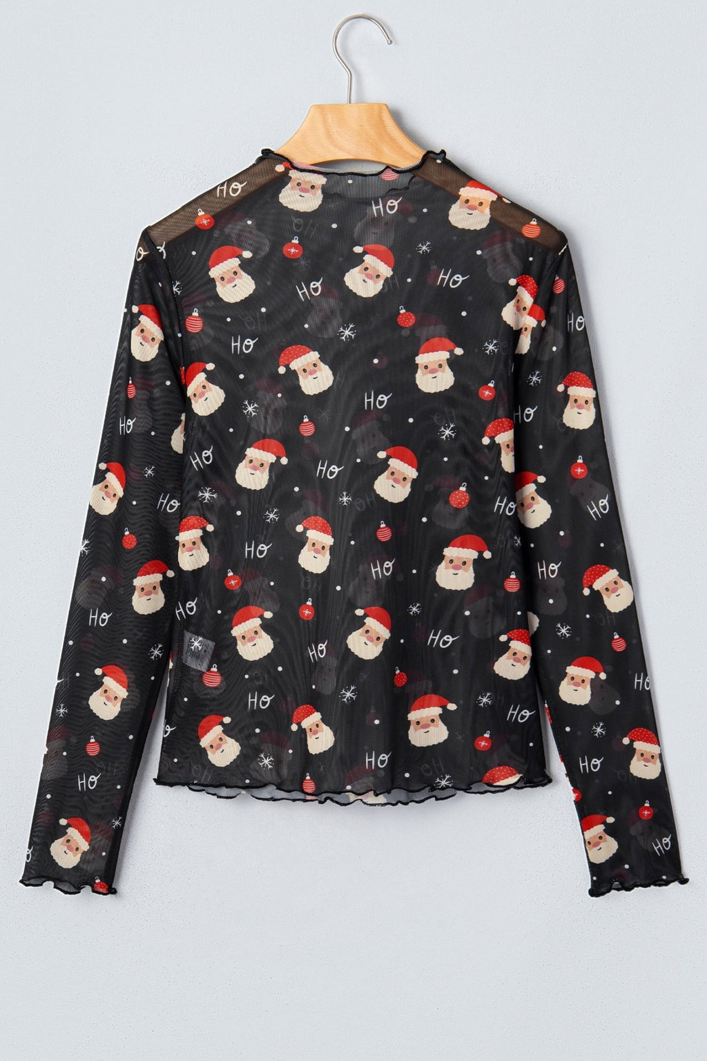 Santa Graphic Sheer Mock Neck Long Sleeve Mesh Top - Rooted & Reckless Co.