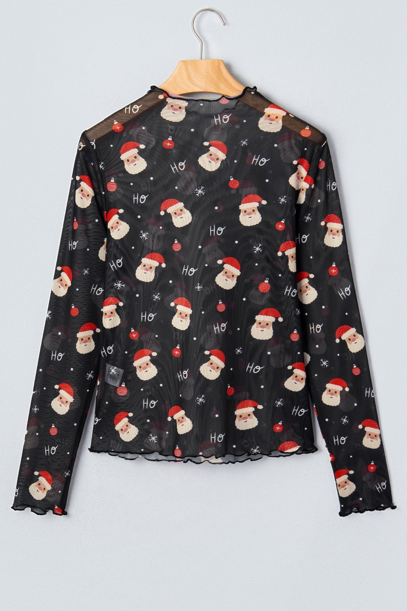 Santa Graphic Sheer Mock Neck Long Sleeve Mesh Top - Rooted & Reckless Co.