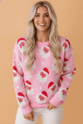 Santa Ribbed Trim Long Sleeve Christmas Sweater - Rooted & Reckless Co.