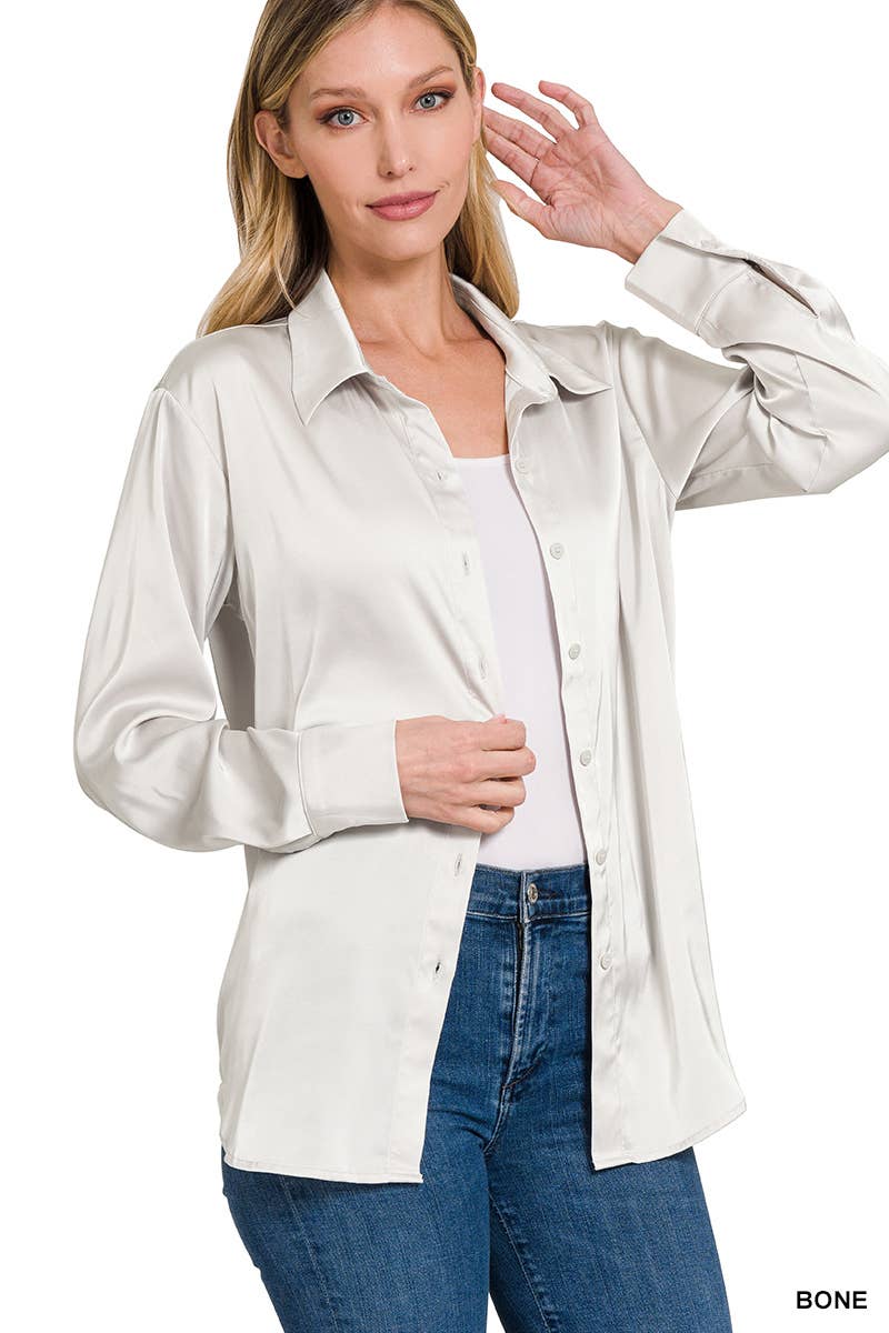 Satin Charmeuse Button Front Shirt - Rooted & Reckless Co.