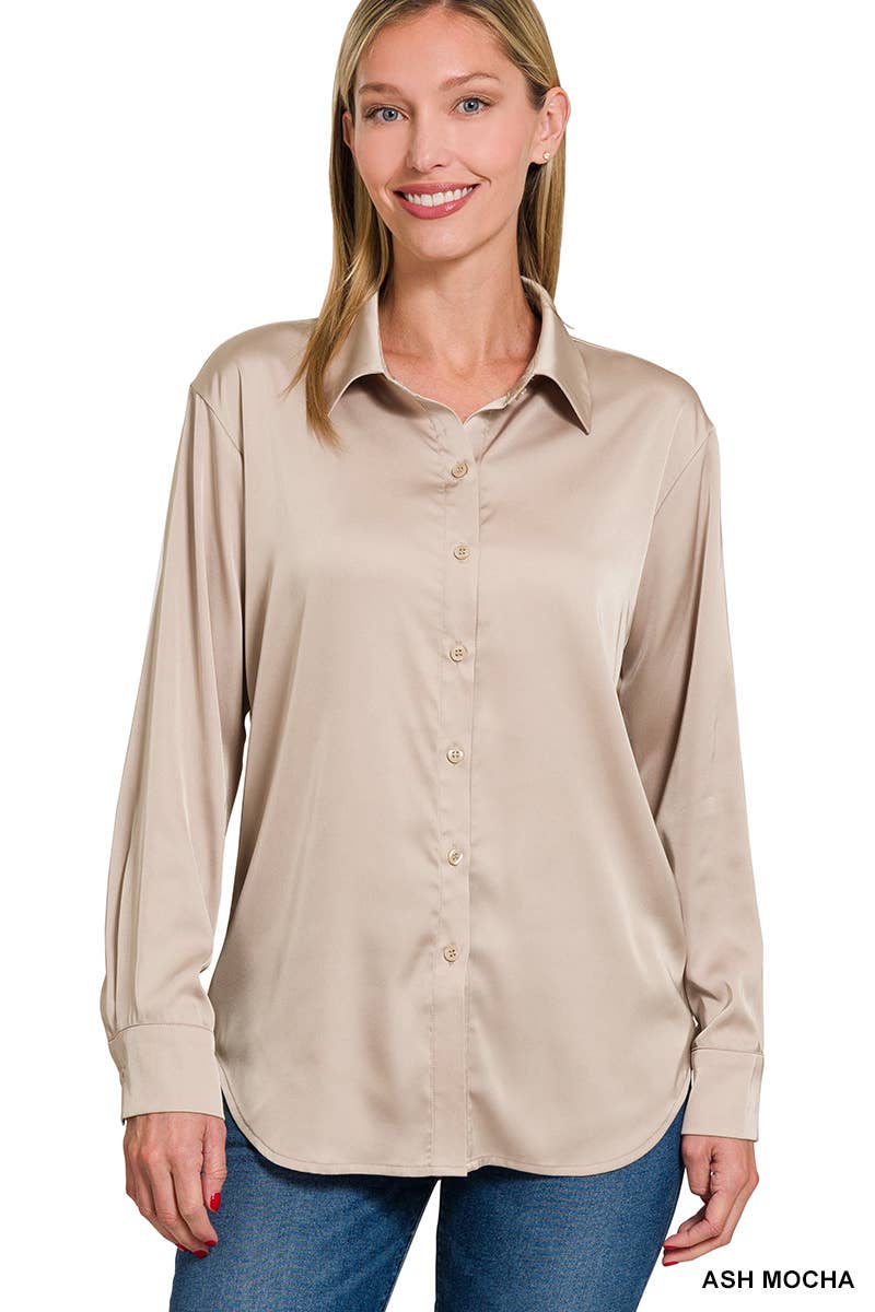 Satin Charmeuse Button Front Shirt - Rooted & Reckless Co.