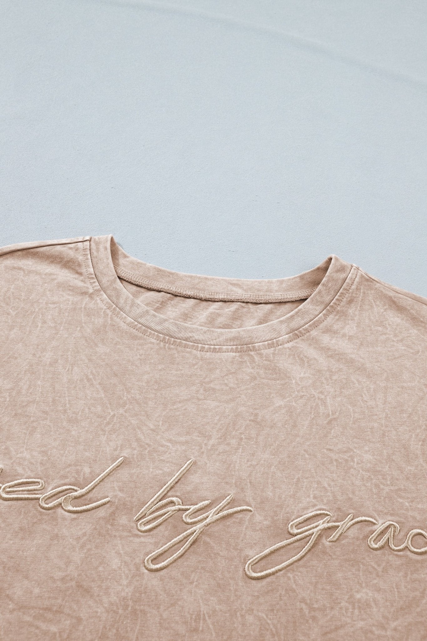 Saved by Grace Embroidered Mineral Wash T-Shirt - Rooted & Reckless Co.