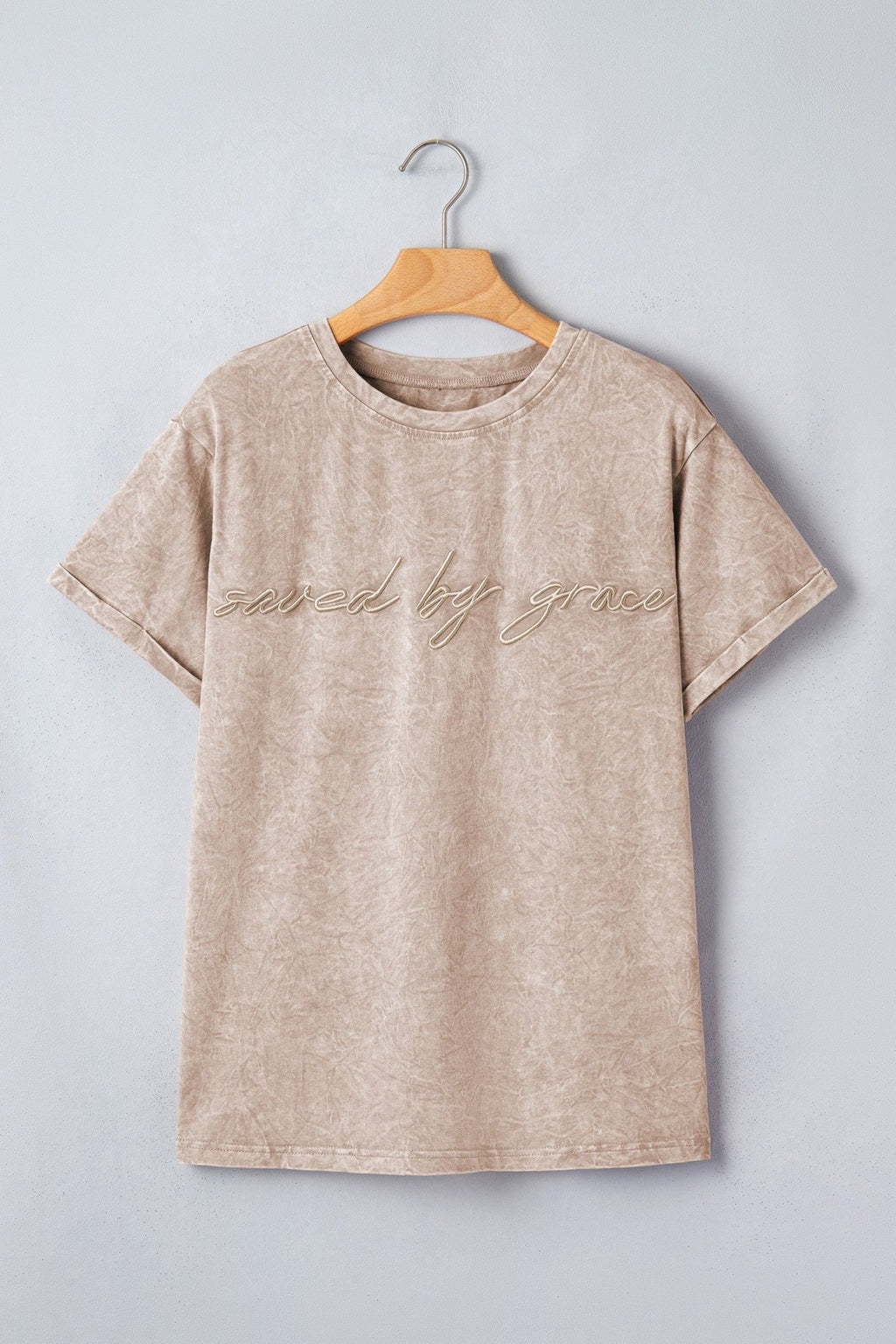 Saved by Grace Embroidered Mineral Wash T-Shirt - Rooted & Reckless Co.