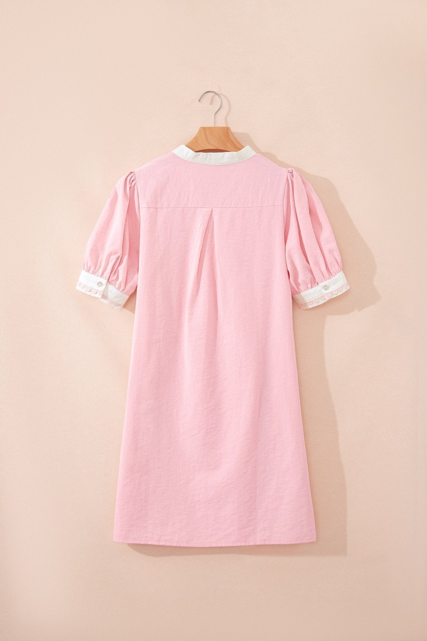 Scallop Trim Colorblock Puff Sleeve Mini Dress - Rooted & Reckless Co.