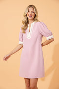 Scallop Trim Colorblock Puff Sleeve Mini Dress - Rooted & Reckless Co.