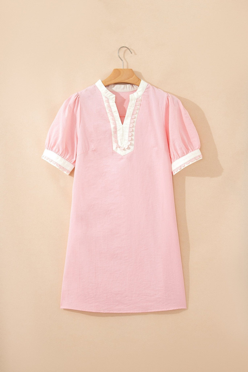 Scallop Trim Colorblock Puff Sleeve Mini Dress - Rooted & Reckless Co.