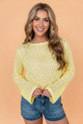 Scalloped Trim Hollow Out Knit Long Sleeve Top - Rooted & Reckless Co.