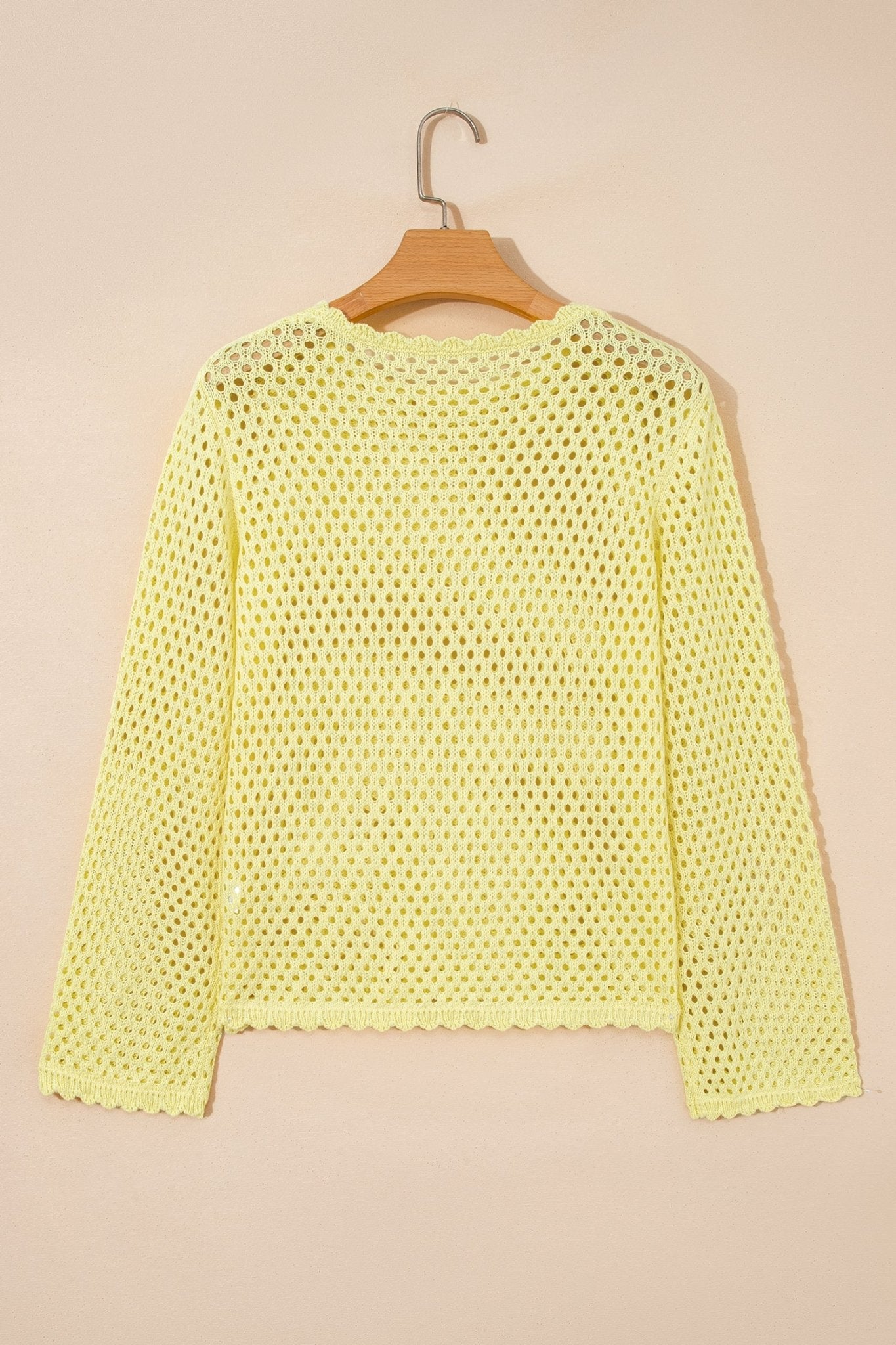 Scalloped Trim Hollow Out Knit Long Sleeve Top - Rooted & Reckless Co.