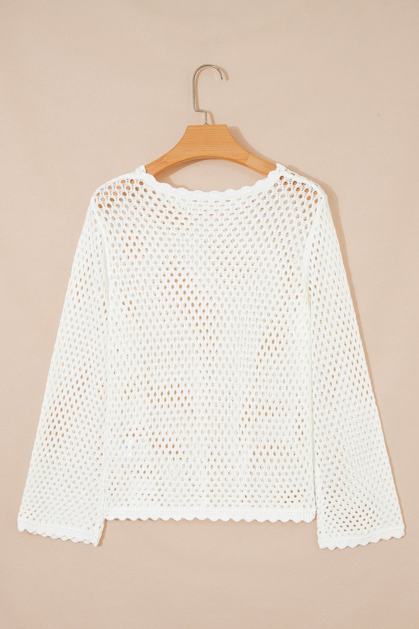 Scalloped Trim Hollow Out Knit Long Sleeve Top - Rooted & Reckless Co.