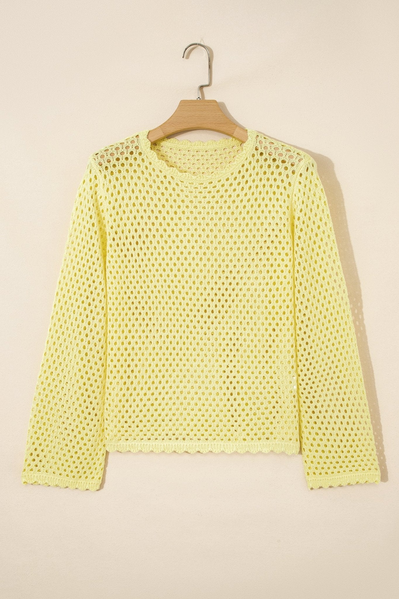 Scalloped Trim Hollow Out Knit Long Sleeve Top - Rooted & Reckless Co.