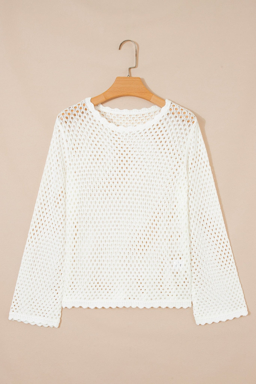 Scalloped Trim Hollow Out Knit Long Sleeve Top - Rooted & Reckless Co.