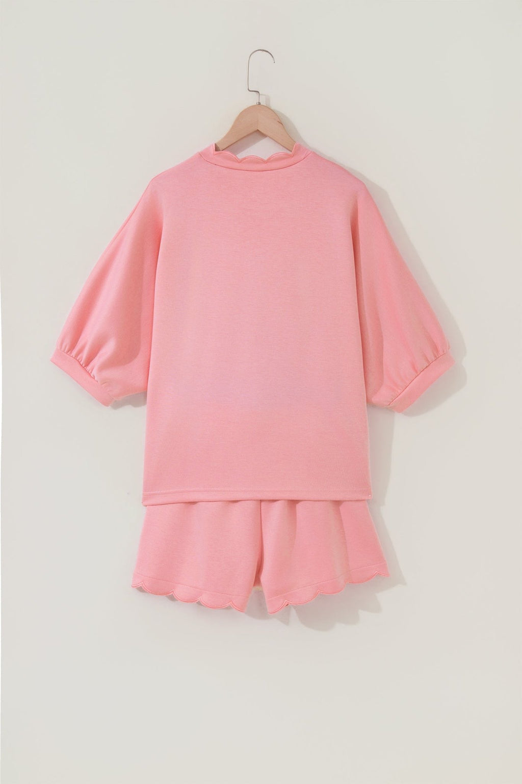 Scalloped V-Neck Dolman Top & Drawstring Short Set - Rooted & Reckless Co.