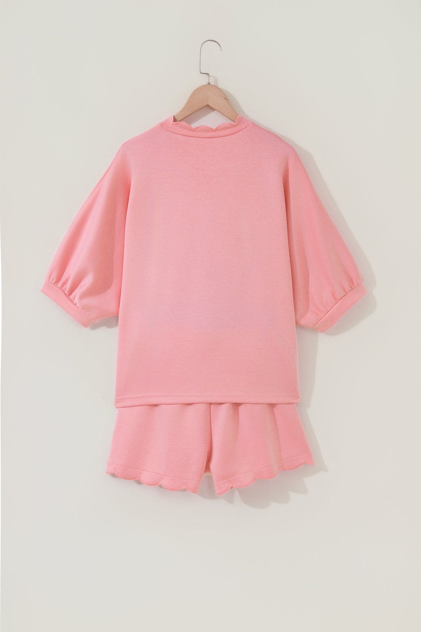 Scalloped V-Neck Dolman Top & Drawstring Short Set - Rooted & Reckless Co.