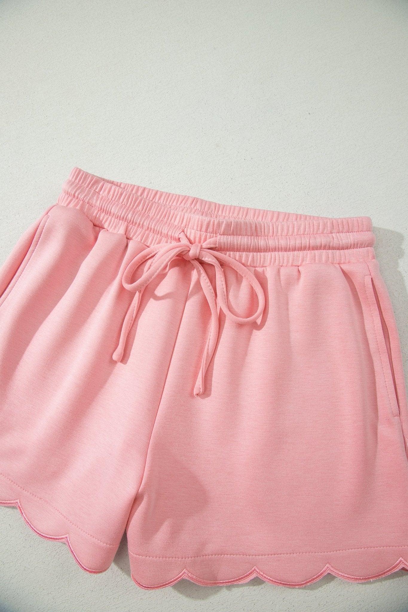 Scalloped V-Neck Dolman Top & Drawstring Short Set - Rooted & Reckless Co.