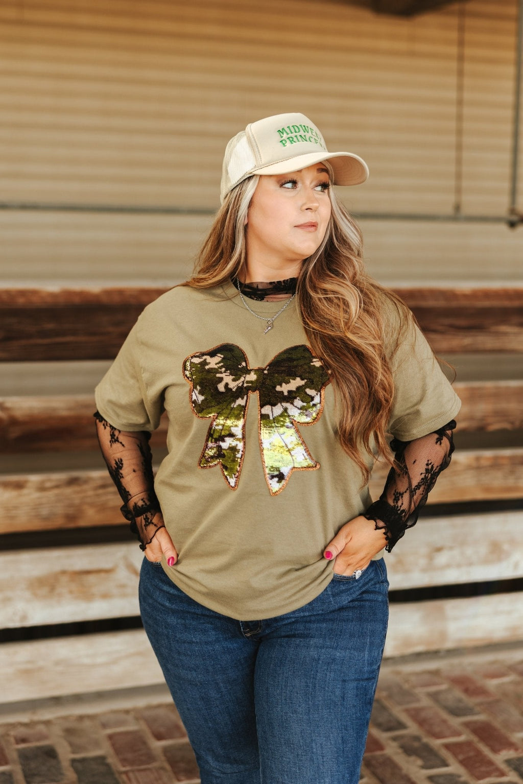 Sequin Camo Bow Patch Tee - Rooted & Reckless Co.