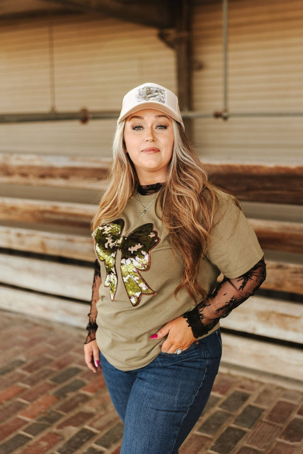 Sequin Camo Bow Patch Tee - Rooted & Reckless Co.
