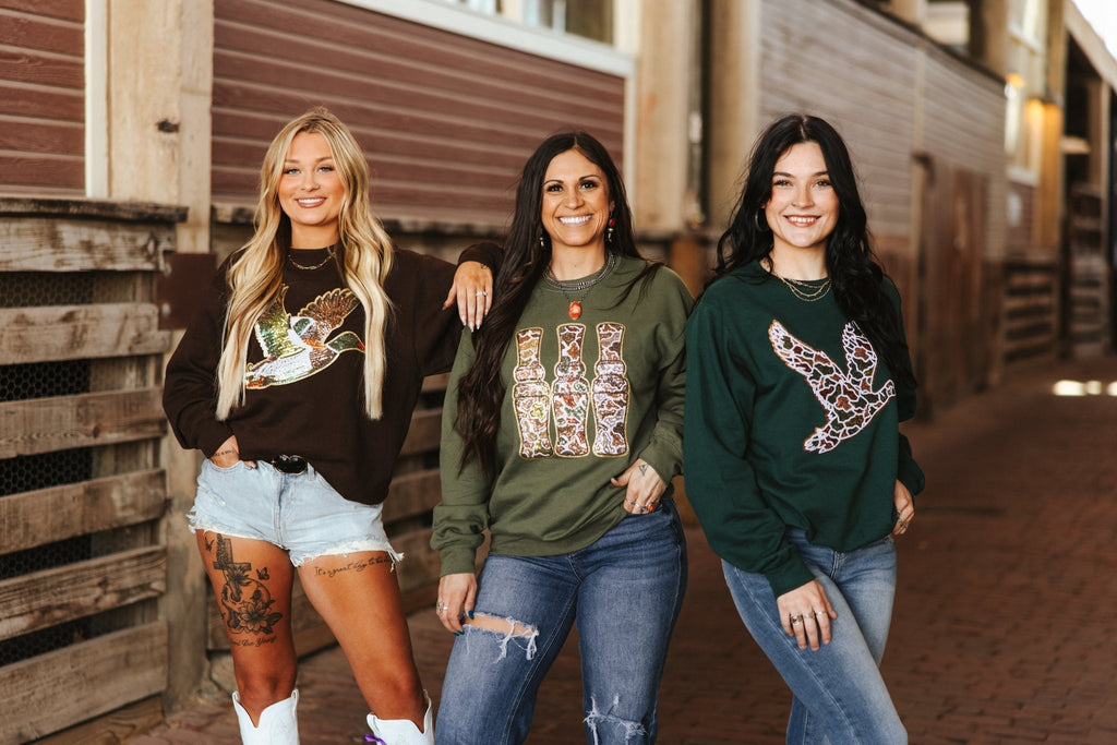 Sequin Duck Camo Patch Sweatshirt - Rooted & Reckless Co.