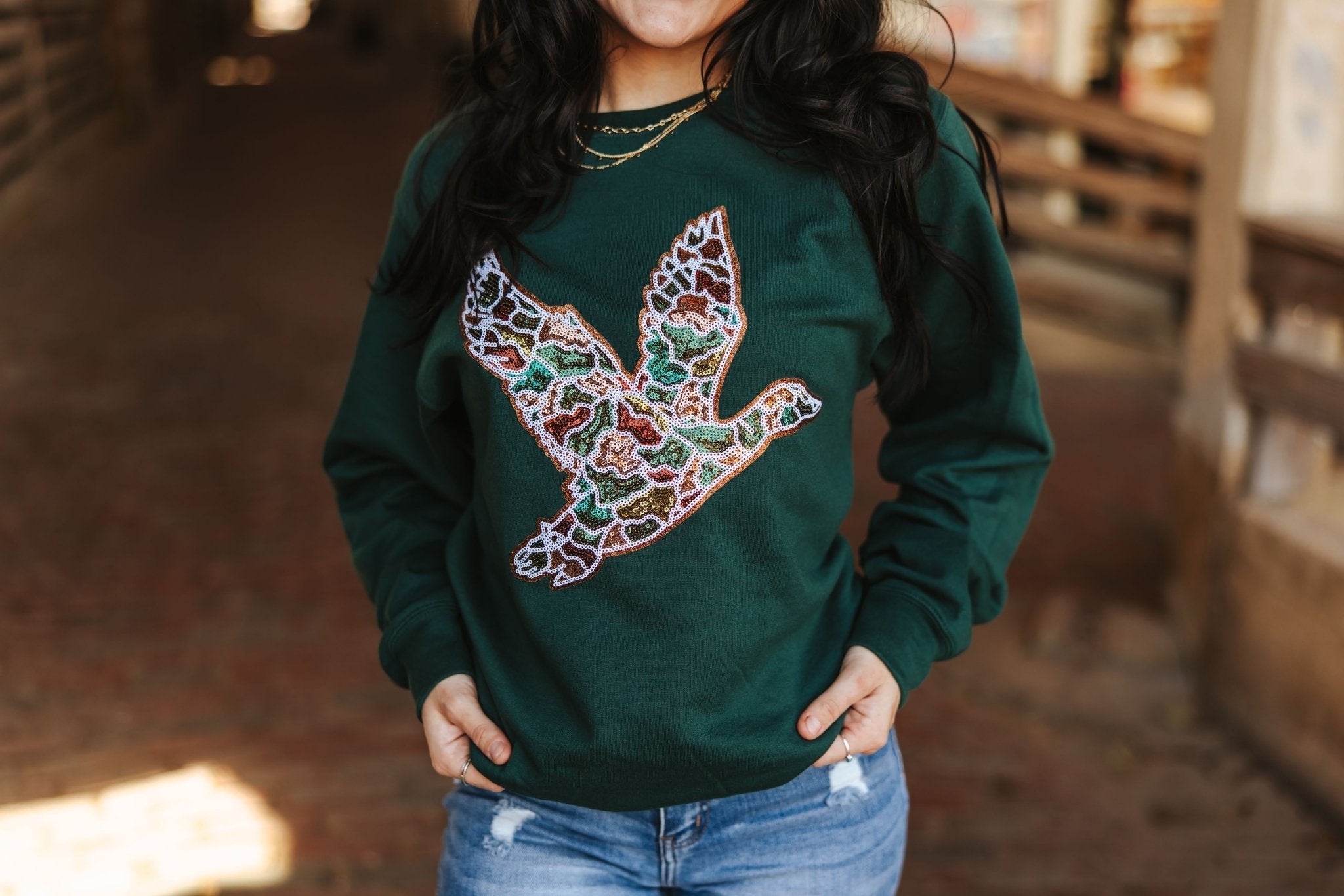 Sequin Duck Camo Patch Sweatshirt - Rooted & Reckless Co.