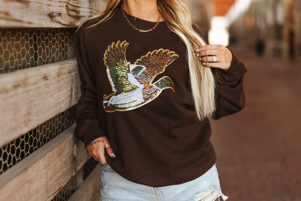 Sequin Mallard Duck Patch Sweatshirt - Rooted & Reckless Co.