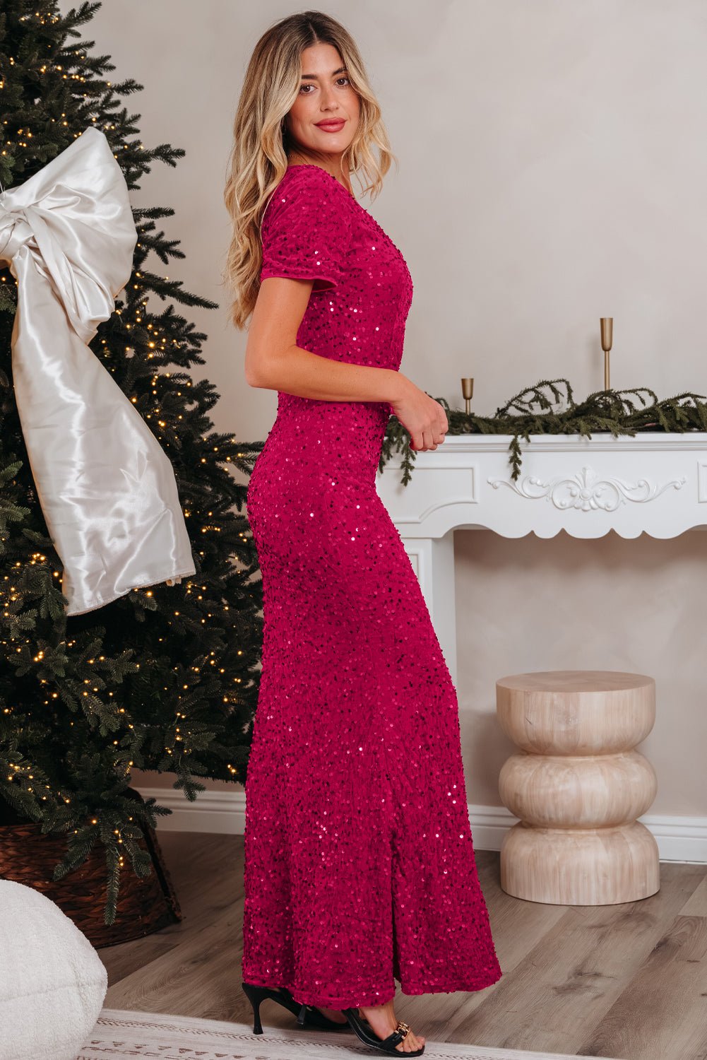 Sequin One Shoulder Thigh High Split Bodycon Gown - Rooted & Reckless Co.