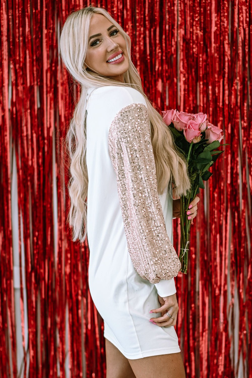 Sequin Patchwork Puff Sleeve Mini Dress - Rooted & Reckless Co.