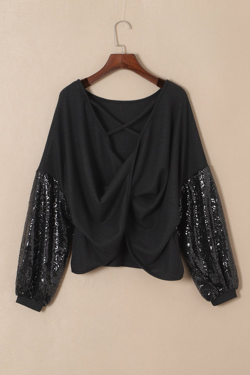 Sequin Patchwork Sleeve Open Back Top - Rooted & Reckless Co.